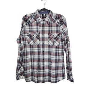 Decoded Embroidered Plaid Button Down